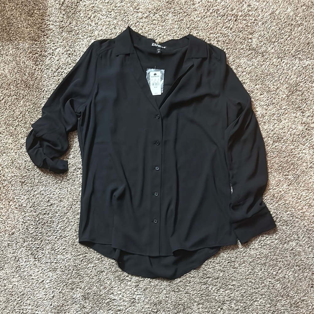 Express Gray Mandarin Collar Button Down Shirt